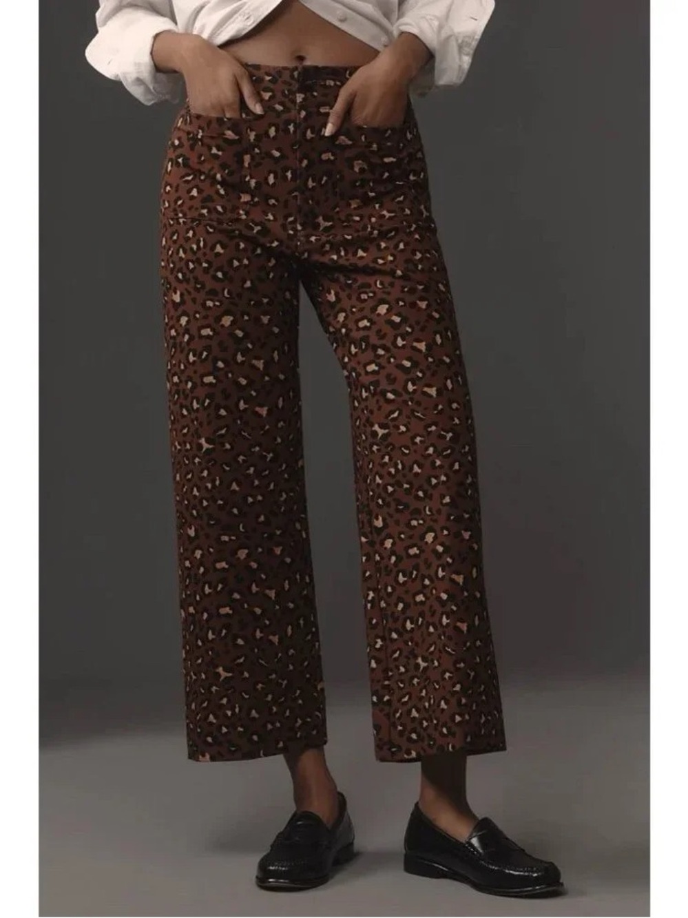 Maeve Anthropologie The Colette Crop Wide Leg Leopard Cheetah Ponte Pants, Sz 32